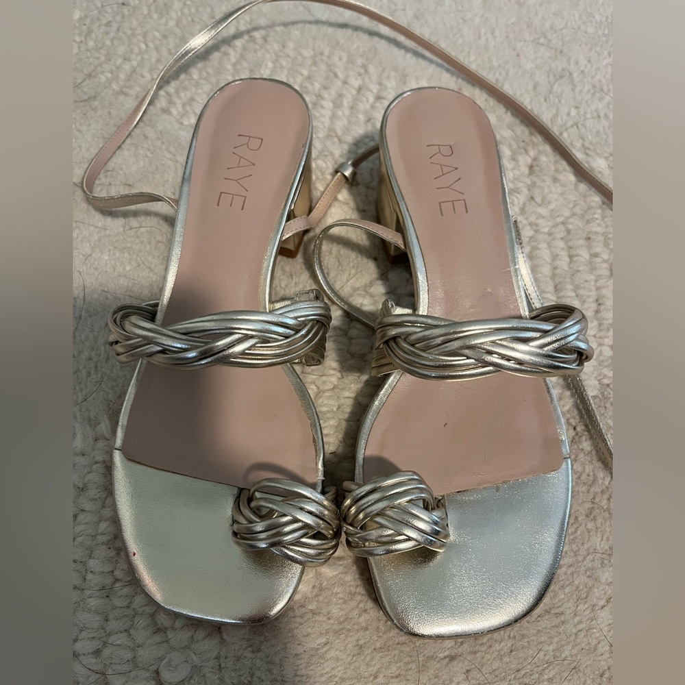 raye gold block heeled sandals